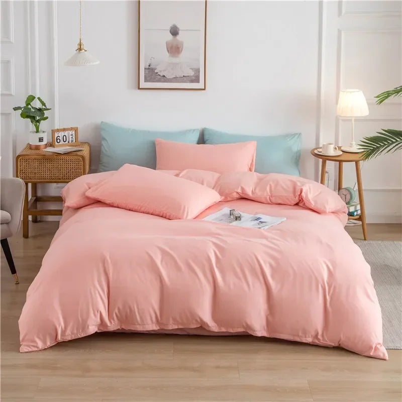 100% Cotton Bedding Set,Twin Size Duvet Cover 200x200,Skin Friendly Breathable,2 Pillowcase,No Bed Sheet,Solid Color