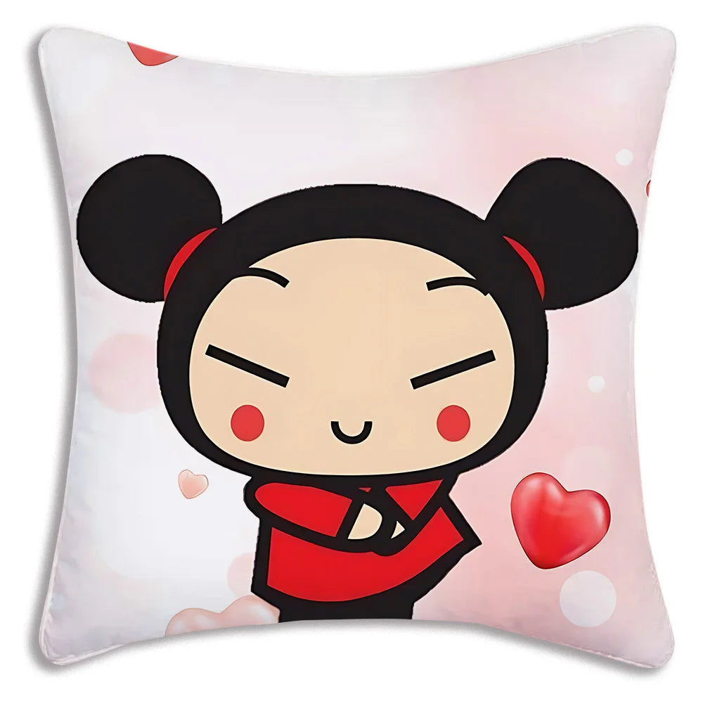 Pillow Covers Cartoon Kawaii Pucca Anime Manga Sofa Decorative Home Double-sided Printing Short Plush Cute Cushion Cover