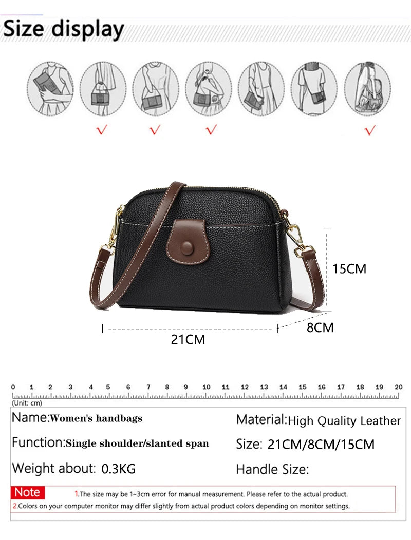 Luxury Designer Messenger Bag High Quality Genuine Leather Women's Solid Color Shoulder Bag Button decoration Cross Body Package