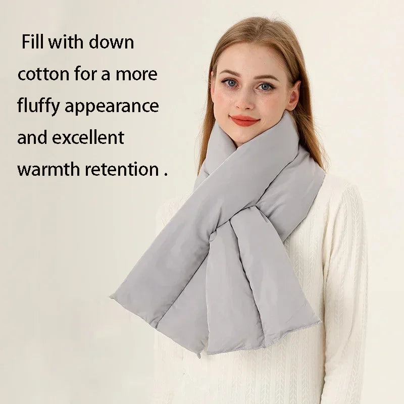 Women Winter Down Cotton Scarf Cold-proof Windproof Outdoor Cycling Skiing Scarf Neck Warmer Couple Mufflers Outdoor Accessories