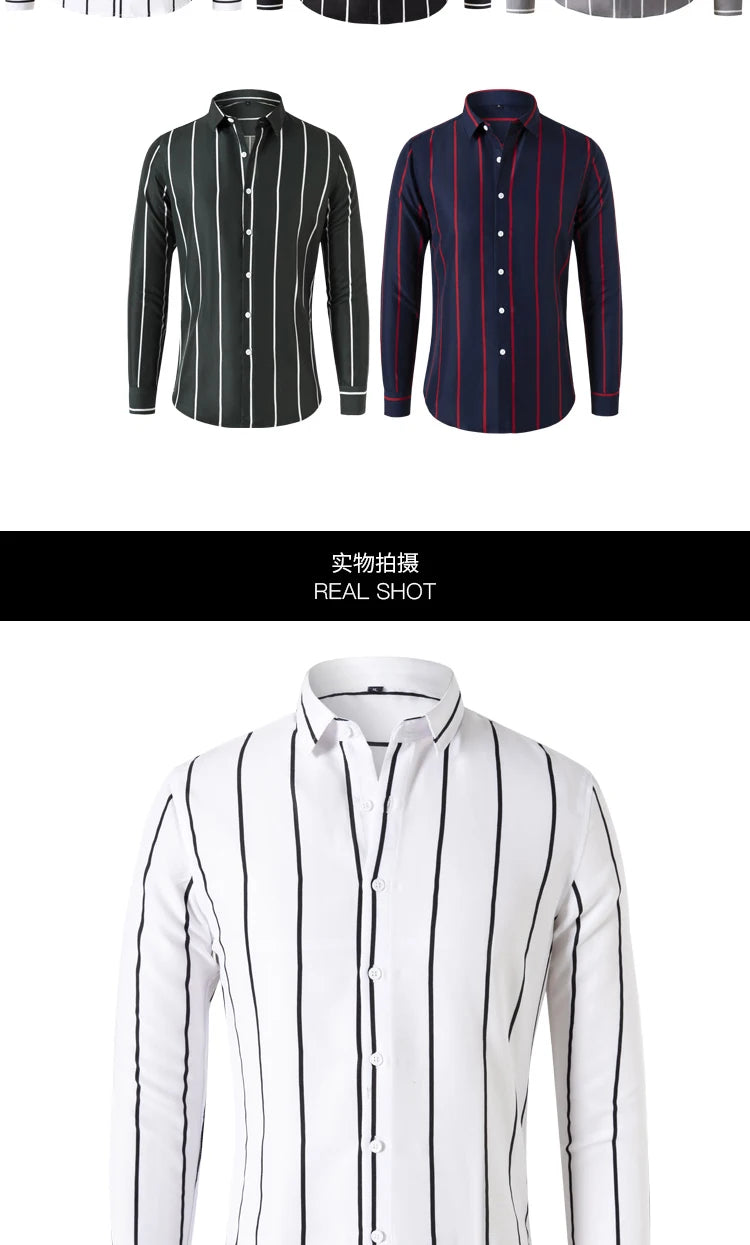 New Fashion Men's Striped Shirt Business Casual Long Sleeve Shirt Korean Style Slim Men's Shirt