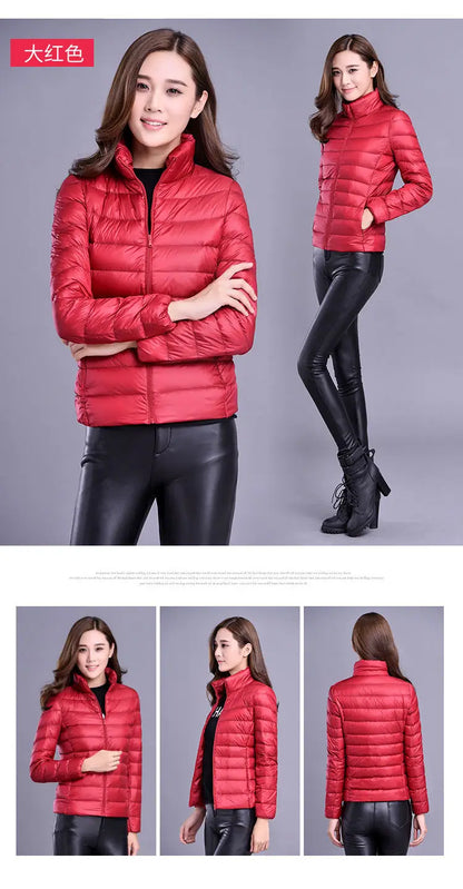 Women 90% White Duck Down Jackets Women's Ultra Light Thin Duck Down Coat Autumn Winter Warm Stand Collar Hiking All season Hot