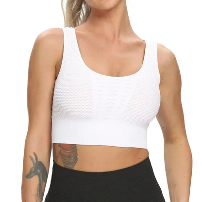 Seamless Mesh Sports Bra for Women Yoga Crop Top Sleeveless Gym Fitness Wear Underwear Workout Vest Active Wear