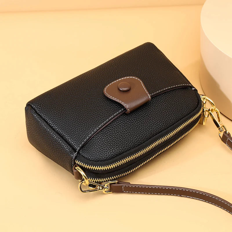 Luxury Designer Messenger Bag High Quality Genuine Leather Women's Solid Color Shoulder Bag Button decoration Cross Body Package