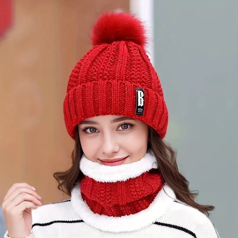 Women's Scarf Hat Winter Cycling Padded Warm Knitted Wool Hat Thickened Windproof Scarf Hat Warm and Cold Knitted Hat