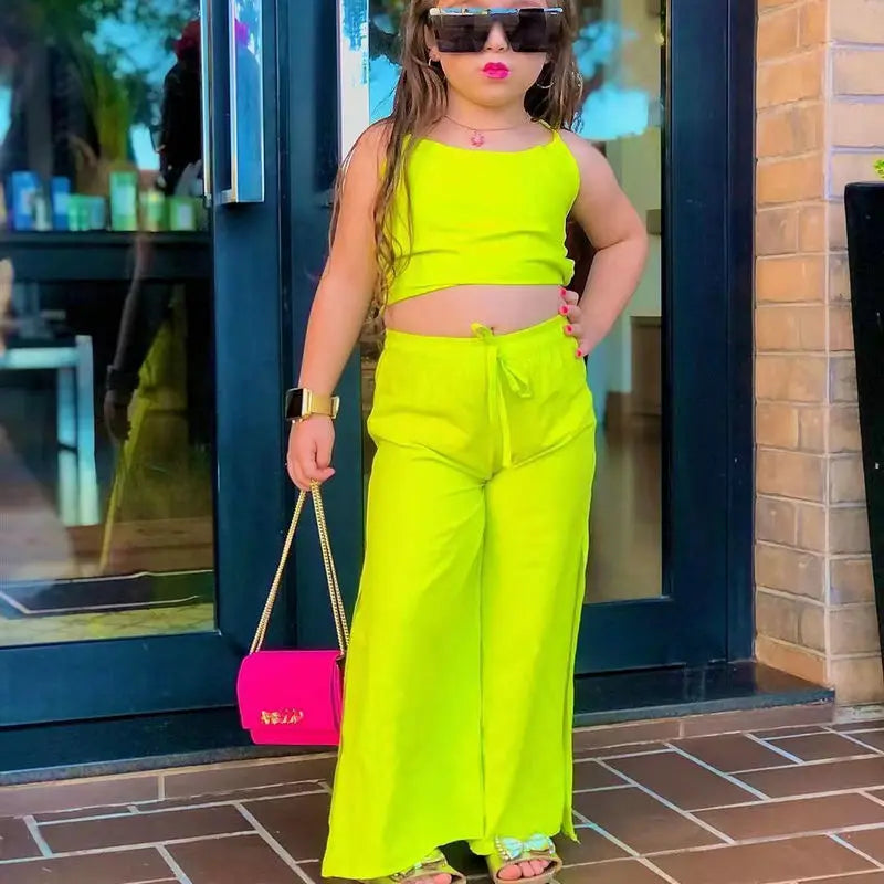 Summer Children's Clothing Sets For Baby Kids Girls Halter Crop Tops+Wide Leg Pants Toddler Child Girl New Clothing Outfits 1-8Y