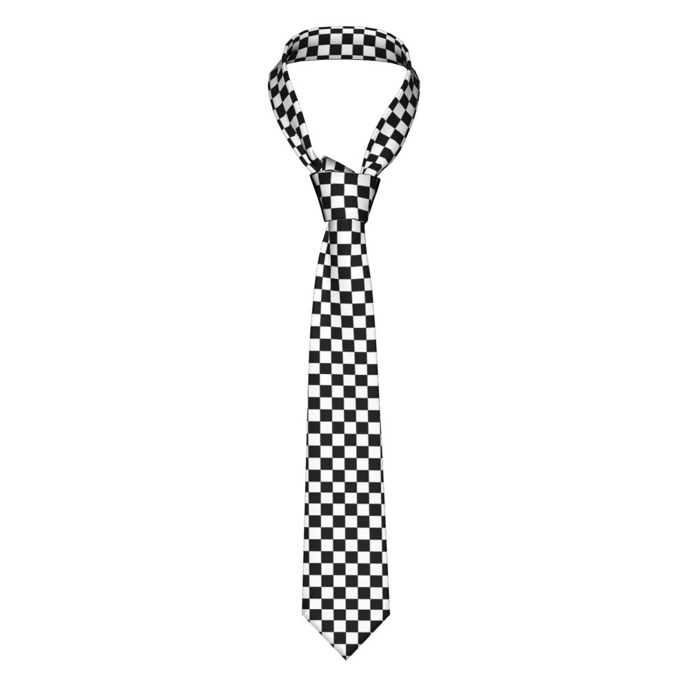 Black And White Checkerboard Pattern Ties Men Formal Silk Geometric Tartan Necktie for Office