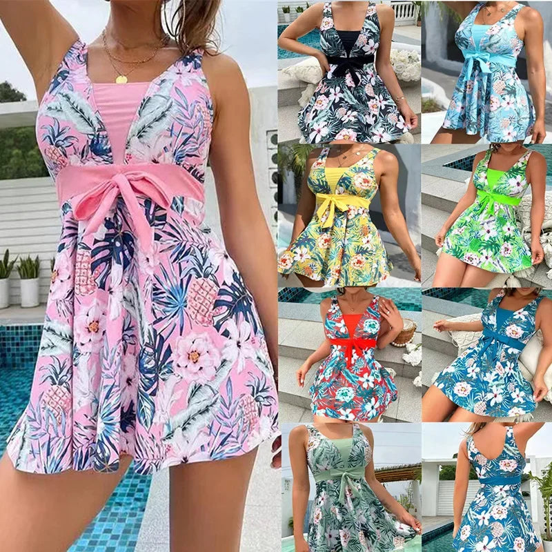 New Tropical Print Knot Front Swimwear Women One Piece Swimsuit Women Dress Bathers Bathing Swimming Swim Suit Beachwear