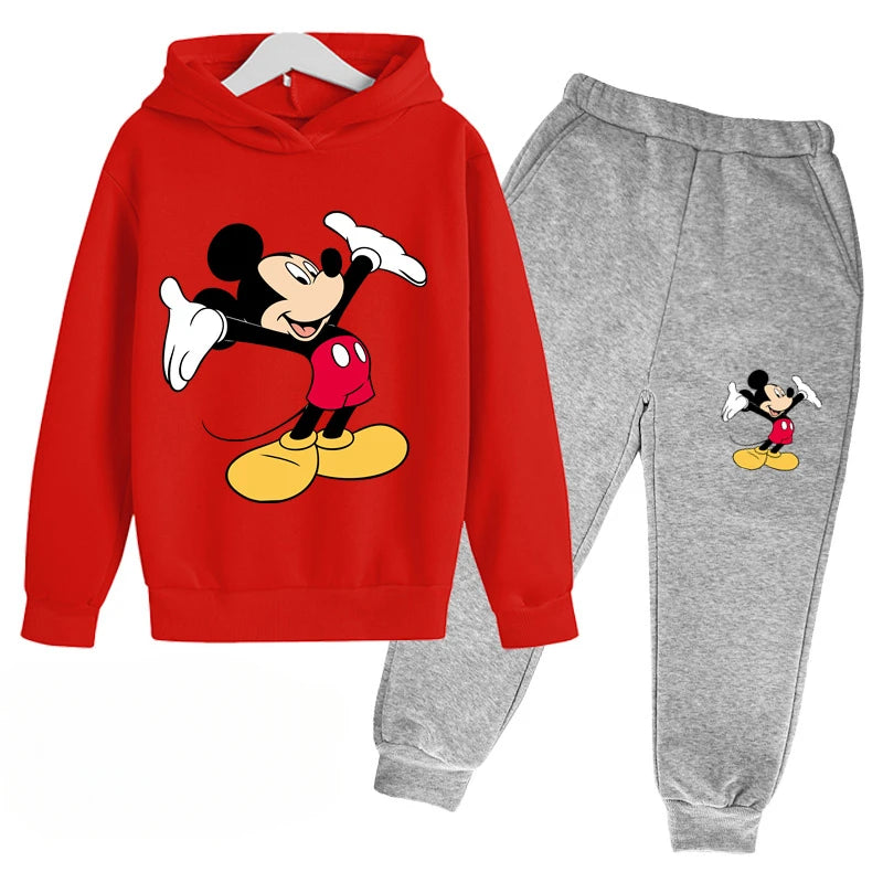 Mickey Anime Cartoon Printing Long Sleeve Pullovers Hoodie Pants Set Children Sportswear Boys And Girls Autumn Spring Streetwear