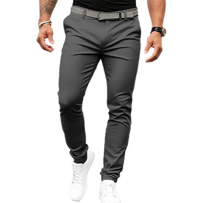 Slim Fit Suit Pants Solid Color Trousers Slim Fit Men's Business Office Trousers with Slant Pockets Zipper Fly for Workwear