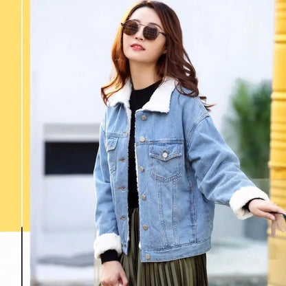 2023 Autumn Winter Denim Coats Women's Thicke Cowboy Jacket Loose Jeans Streetwear Outerwear for Women