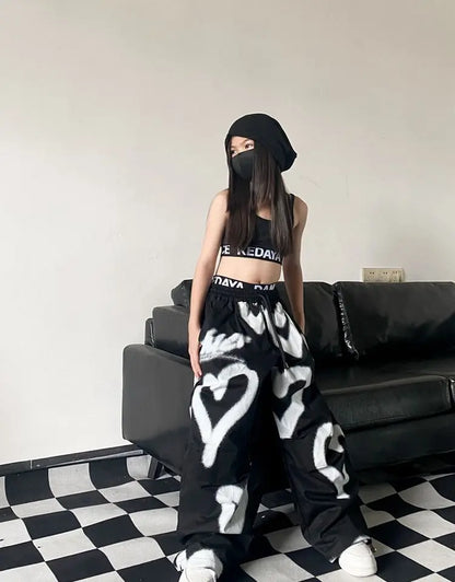 1pc hip hop 2025 summer teens tracksuit Girls cloth heart letters graffiti t-shirt or print long wide leg pant Kid 8 10 12 year