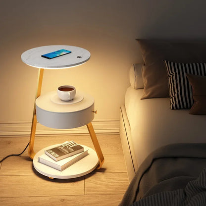 Creative Bedroom Floor Lamp Sofa Side Bedside Table Integrated Wireless Charging Living Room Shelf Coffee Table Lamp Design