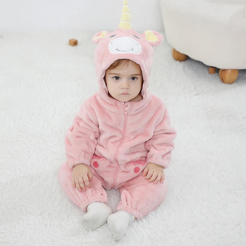 Anime Bear Baby Girl Boy Clothes Romper Lovely Infant Baby Onesie Bodysuit Newborn Zipper Hooded Flannel Cosplay Jumpsuits