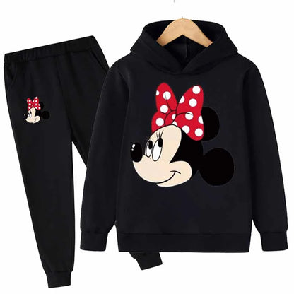 Mickey Minnie Mouse Girls Suit Kids Long Sleeve Cartoon Hoodies+Long Pants 2pcs Set Child Sports Clothing Casual Girls Outfits