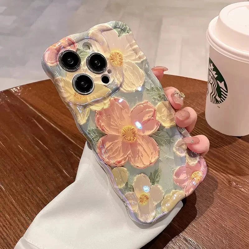 Fashion Laser Blue Light Flowers Phone Case For iPhone 15 14 Pro Max 11 12 13 Pro Max 14Pro 13Pro Luxury Shockproof Soft Cover