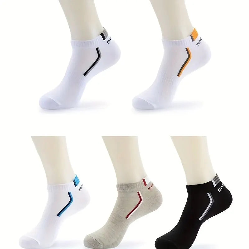 Men's Fashion Sports Socks, Striped Cotton Sweat Absorption Breathable Comfortable Ankle Socks