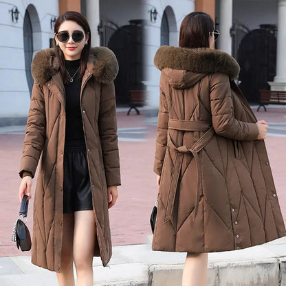 New Snow Wear Coat Women Parkas Fur Collar Down Cotton Jacket Warm Female Loose Long Winter Jackets Puffer Parka Outerwear