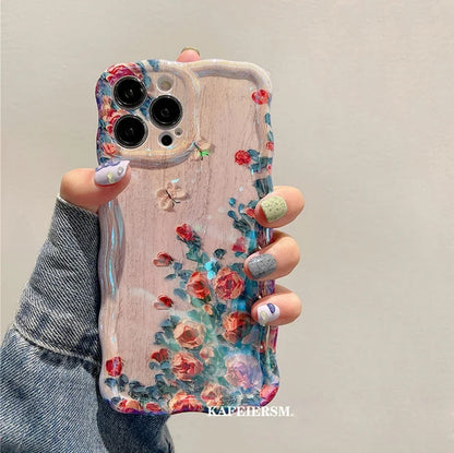 Fashion Laser Blue Light Flowers Phone Case For iPhone 15 14 Pro Max 11 12 13 Pro Max 14Pro 13Pro Luxury Shockproof Soft Cover