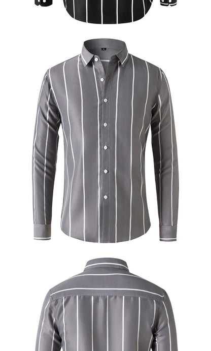 New Fashion Men's Striped Shirt Business Casual Long Sleeve Shirt Korean Style Slim Men's Shirt