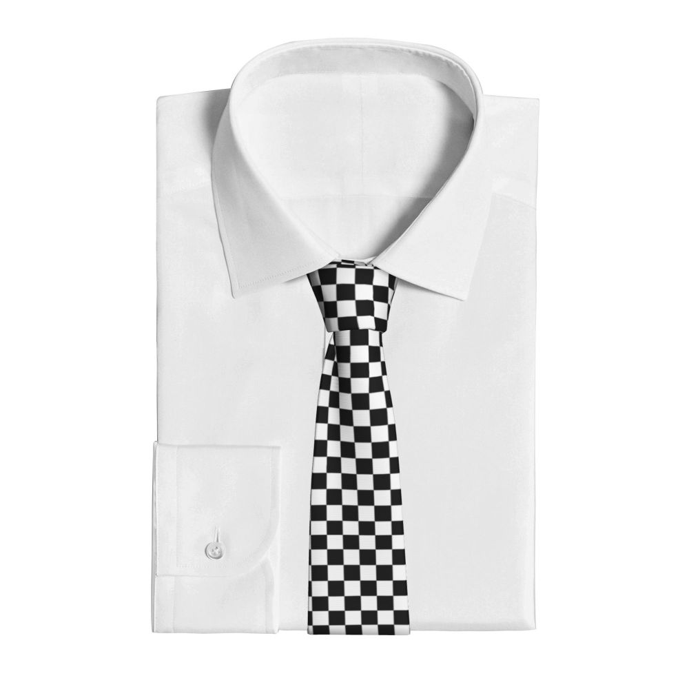 Black And White Checkerboard Pattern Ties Men Formal Silk Geometric Tartan Necktie for Office