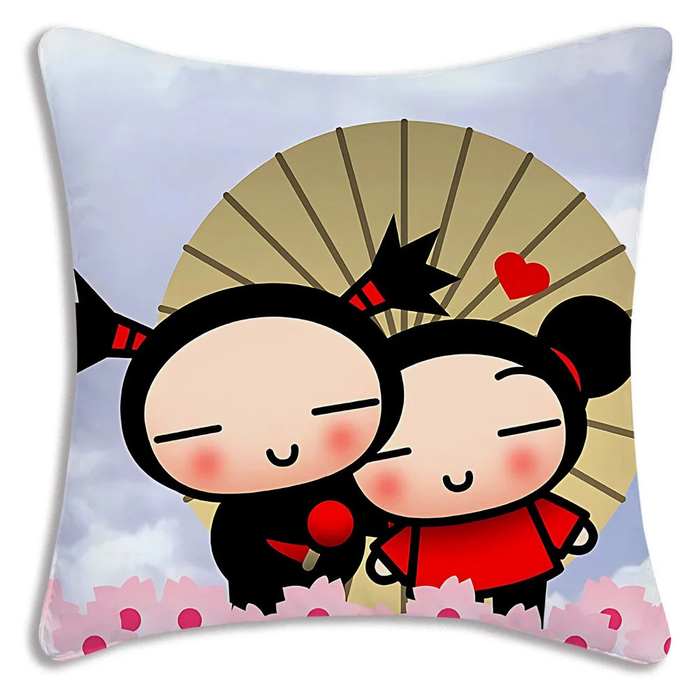 Pillow Covers Cartoon Kawaii Pucca Anime Manga Sofa Decorative Home Double-sided Printing Short Plush Cute Cushion Cover