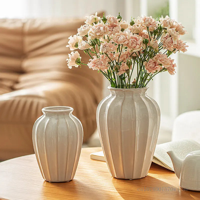 White Ceramic Hydroponic Vase, European Style, Light Luxury, Creative Flower Arrangement, Living Room, Table Decoration