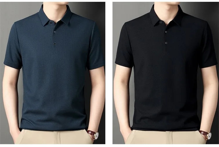 Men's Short Sleeved Lapel Polo Shirt Loose Fitting Men's Trendy Top Summer Solid Color T-shirt