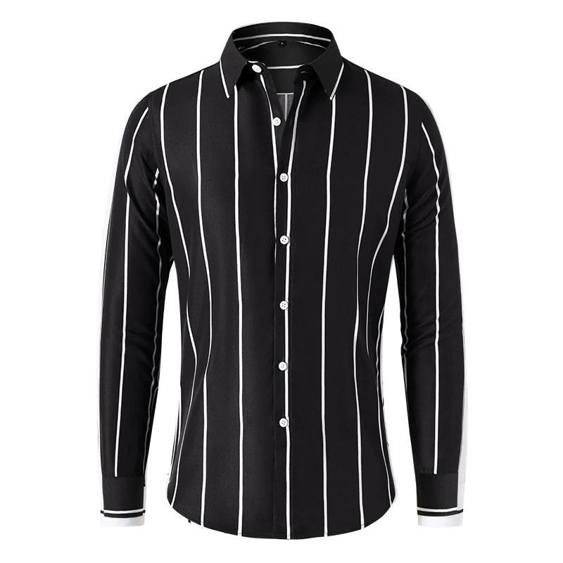 New Fashion Men's Striped Shirt Business Casual Long Sleeve Shirt Korean Style Slim Men's Shirt