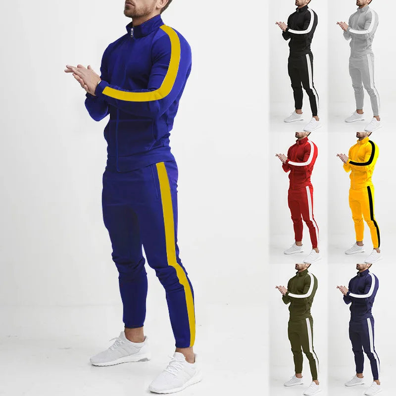 cross-border Europe, America, autumn and winter new casual men's sports suit color matching men's clothing