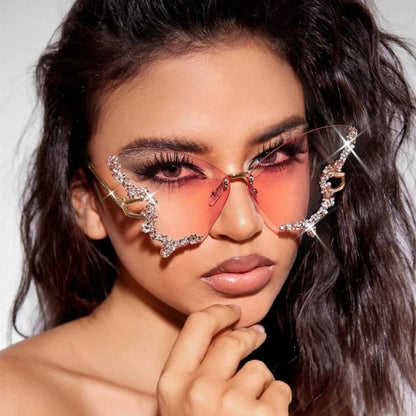 Luxury Butterfly Diamond Sunglasses Ladies Large Rimless Glasses Fashion Personalised Stage Performance Glasses Party Essentials