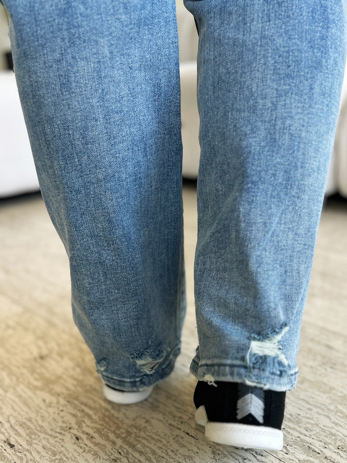 Full Size Mid Rise Distressed Straight Jeans