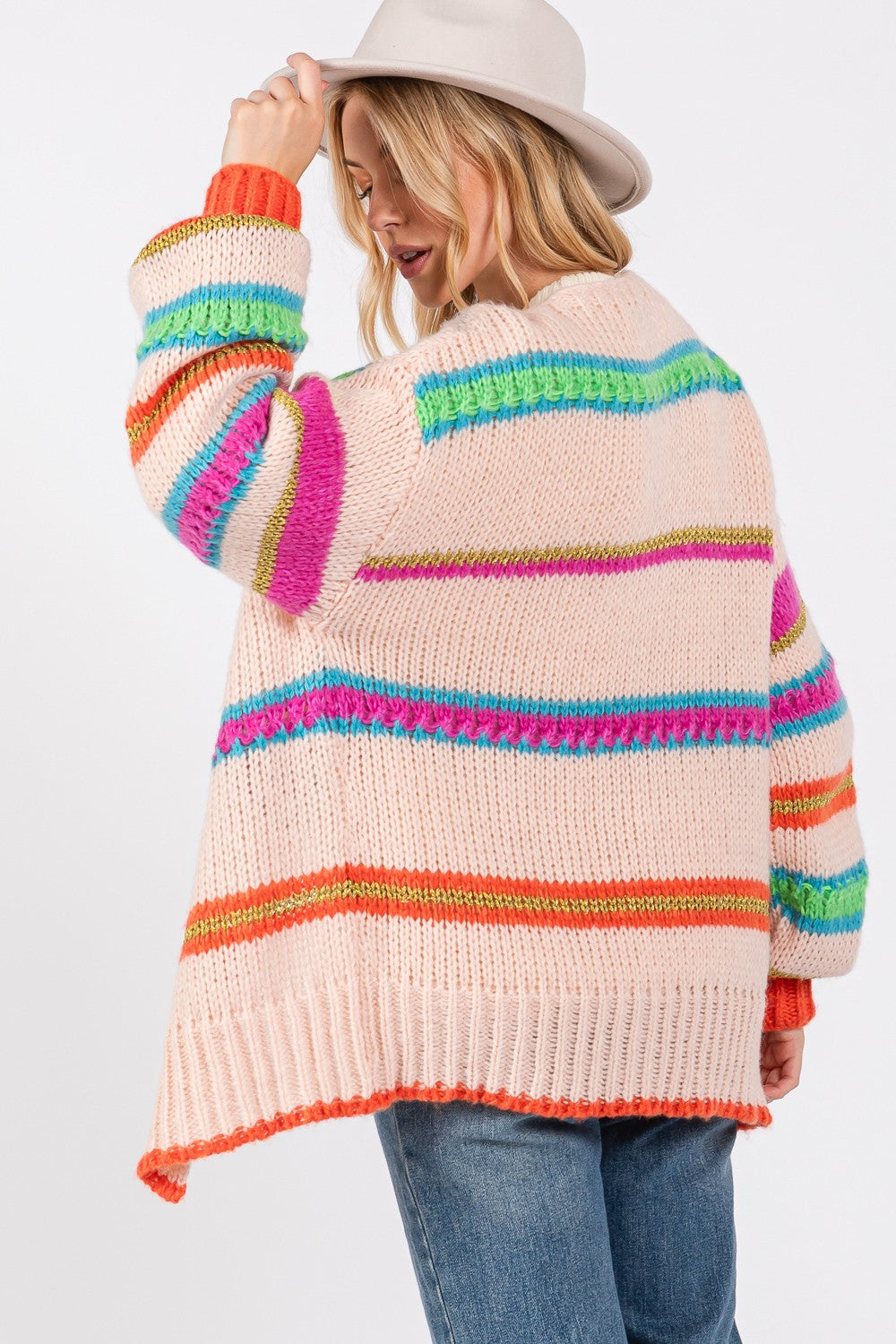 SAGE + FIG Rainbow Striped Open Front Knit Cardigan