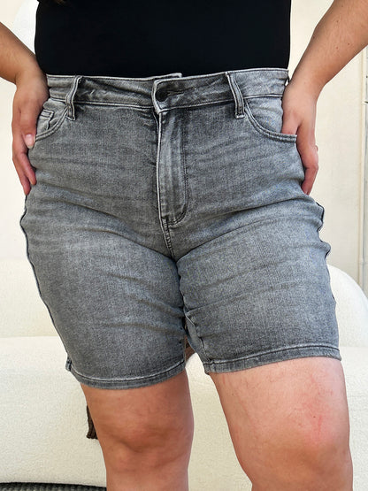 Blue Full Size High Waist Washed Denim Shorts